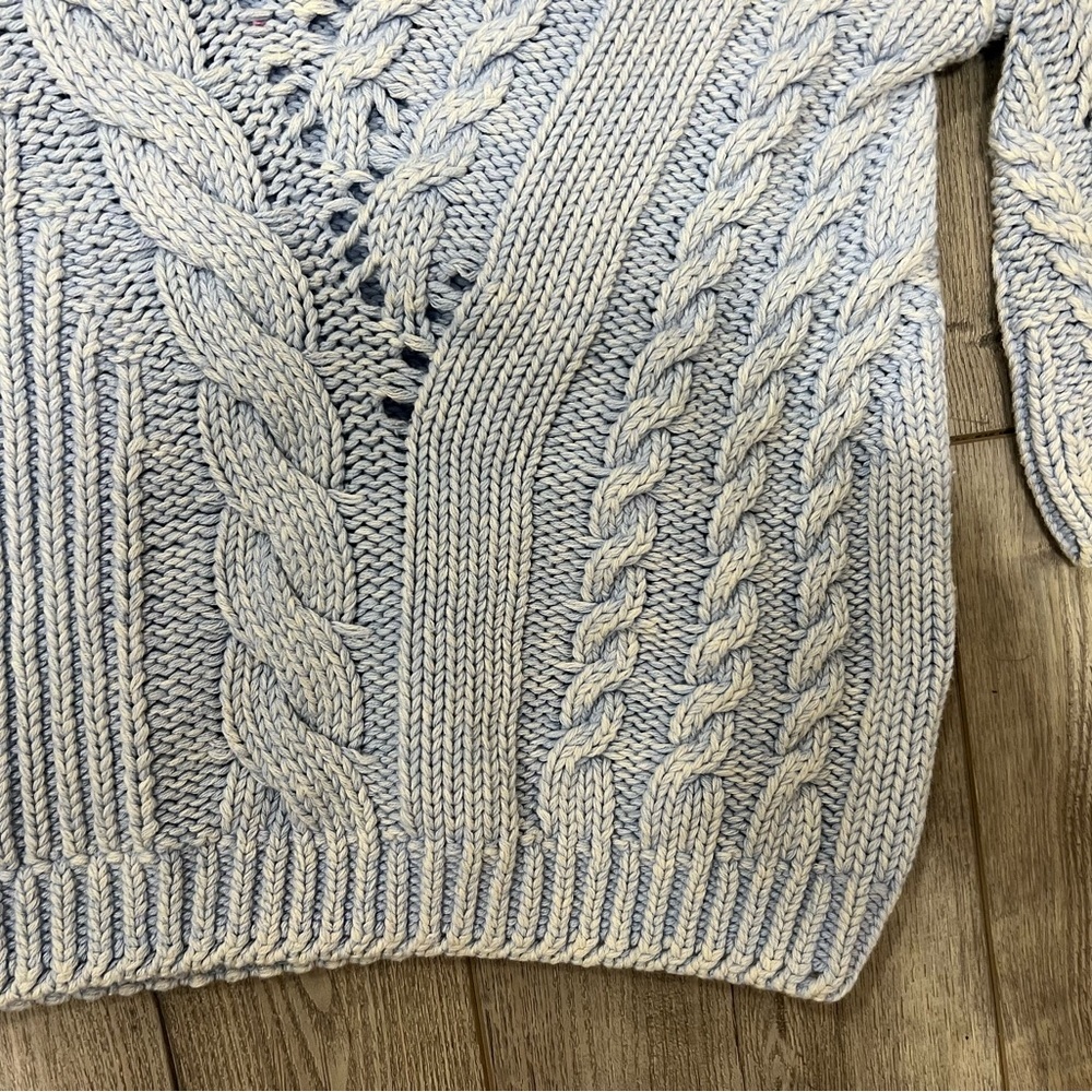 525 America Cable Knit Sweater Size Medium Light Blue Chunky Crop NWT Cotton - Picture 6 of 6